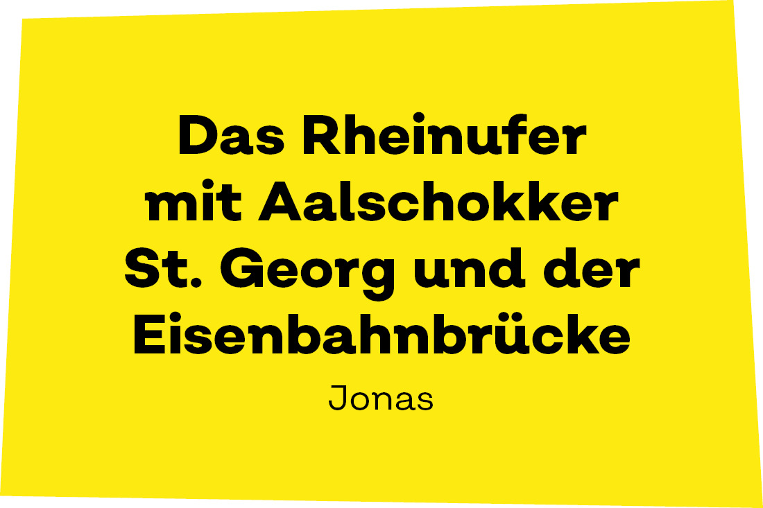 Das Rheinufer mit Aalschokker St. Georg und der Eisenbahnbrücke. - Jonas